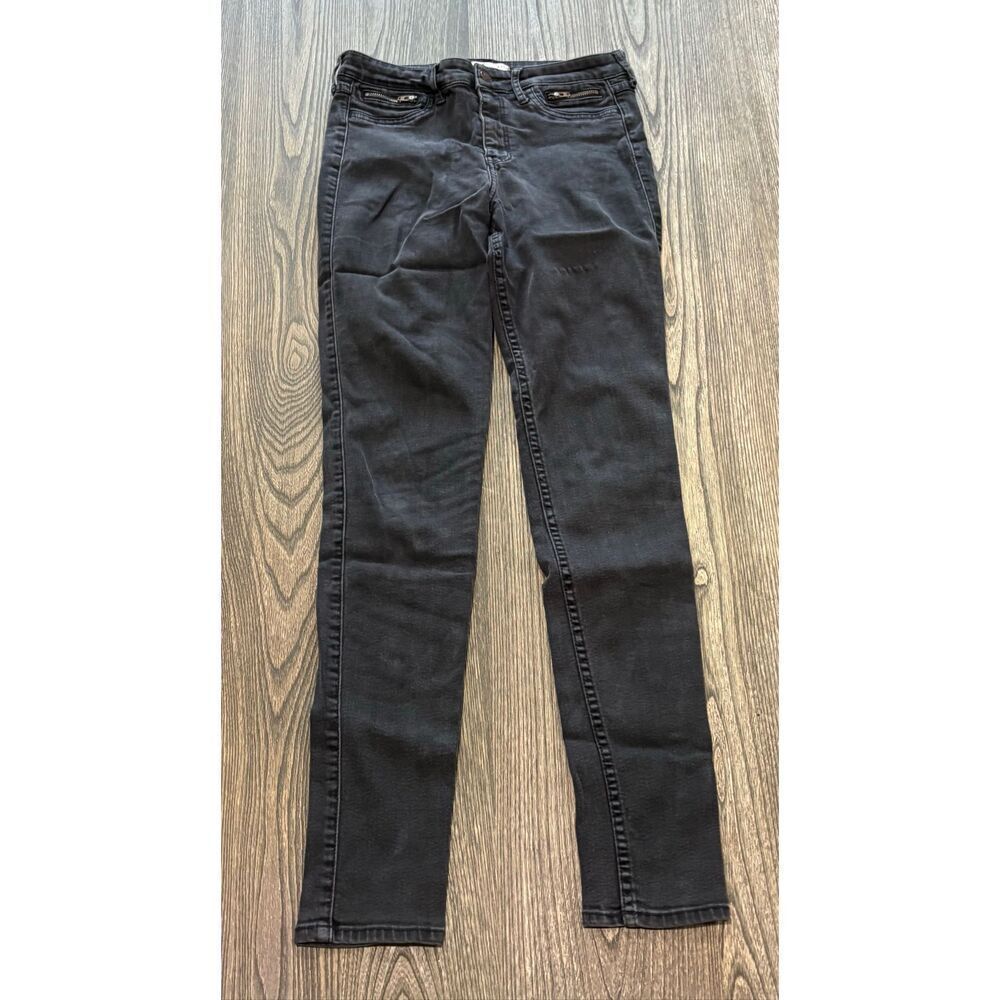 Hollister SkinnyβJeans High Rise Denim Zipper Pockets Dark Wash Black Size 5